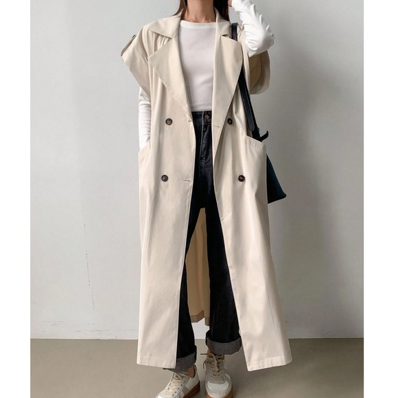 Classic Solid Double Button Pockets Cuff Short Sleeve Trench Coat - Picture 3 of 10